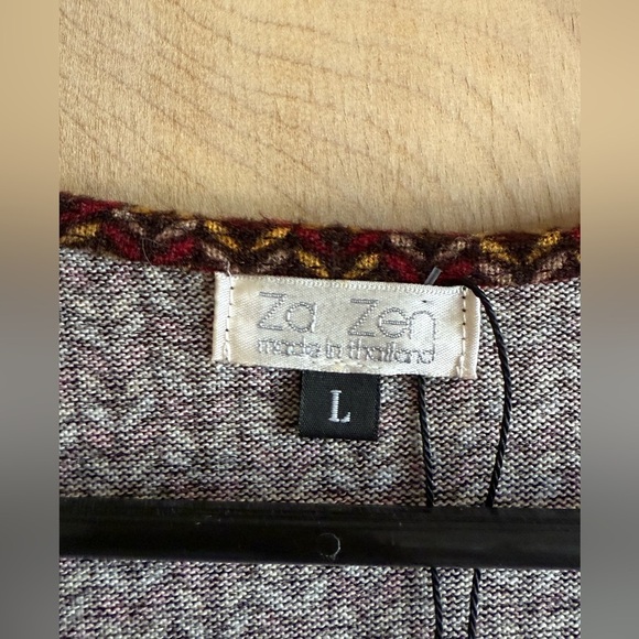 NWT ZA ZEN V-Neck Midi Dress Brown Gold Red Chevron Pattern Sz L Stretchy - Picture 5 of 14